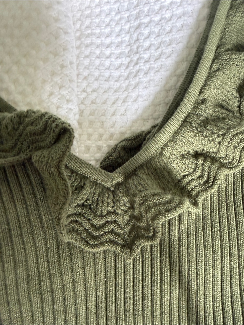 GAP Olive Ribbed V-Neck Tank with Subtle Ruffle Trim - Picture 5 of 9